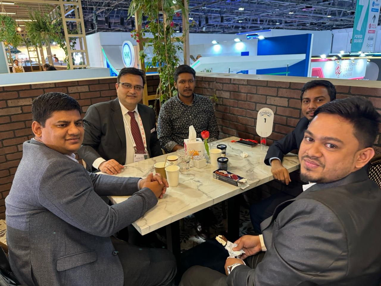 Business meeting at an international fair